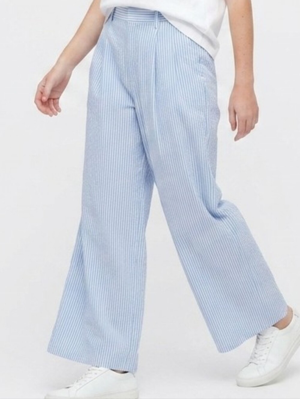 SHEIN Light Blue & White Pinstripe Wide Leg Pants